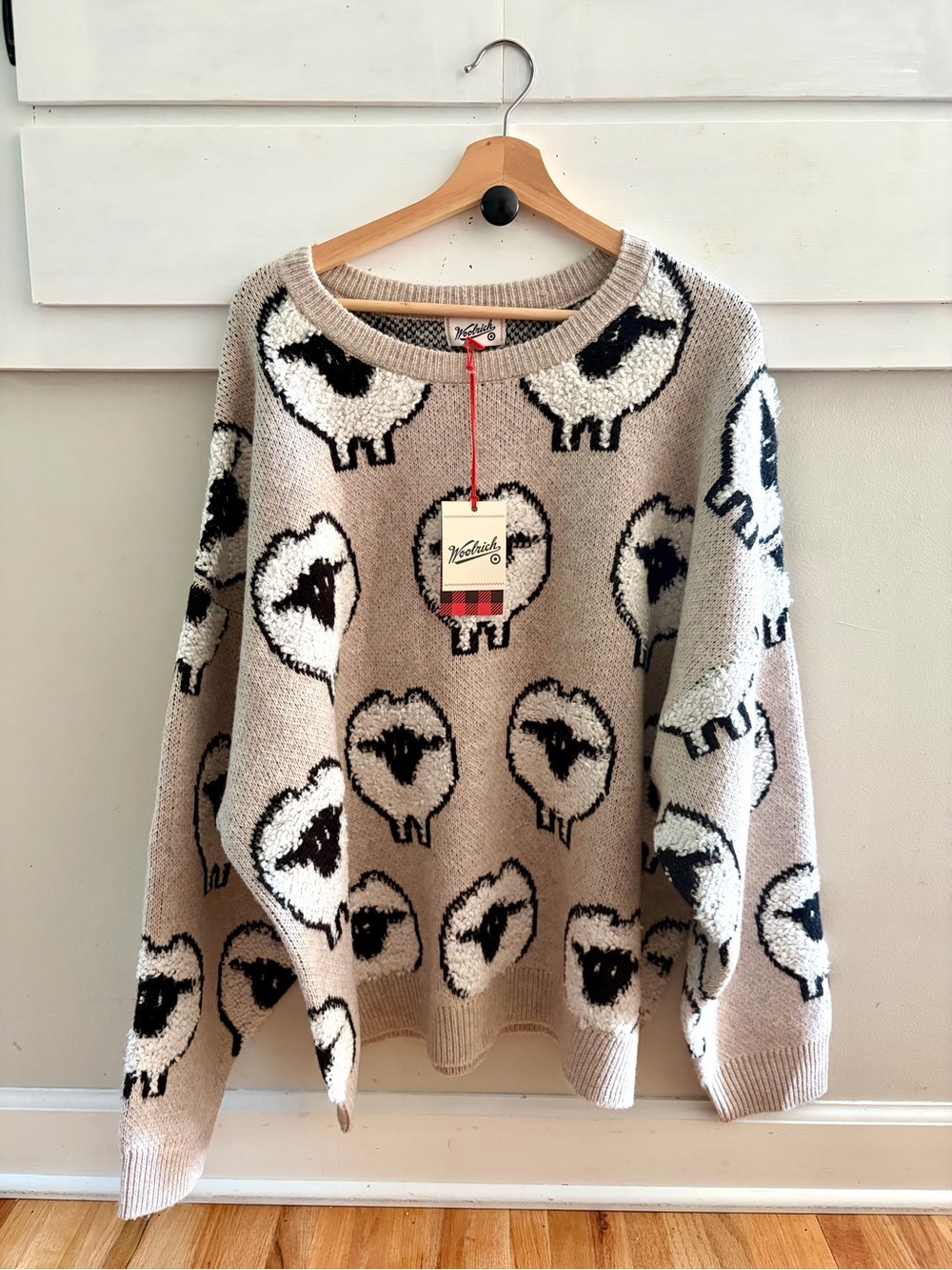Woolrich x Target Sheep Print Pullover Crewneck Sweater Taupe Lamb Size XL - Picture 2 of 8